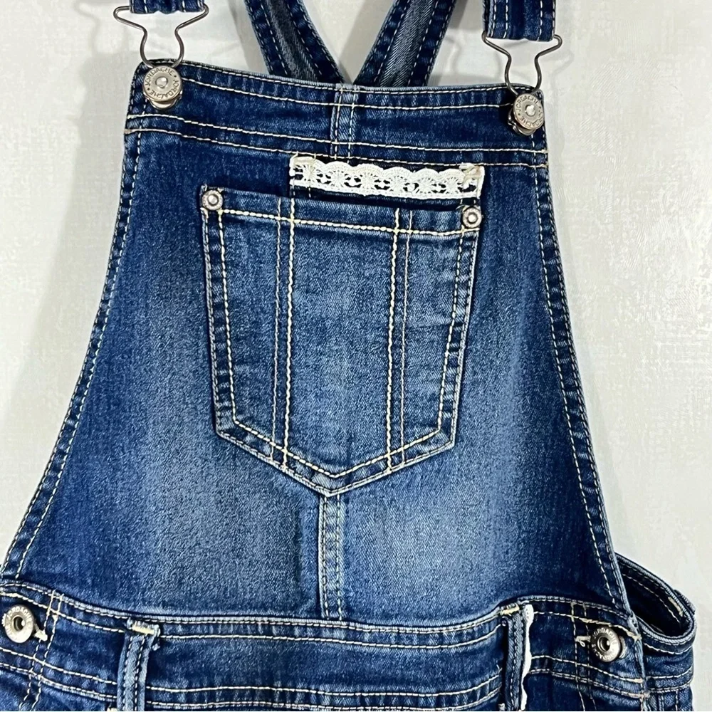 Jordache Dark Blue Kids Bib Overalls with Lace Trim Size L 10-12 - Picture 4 of 8